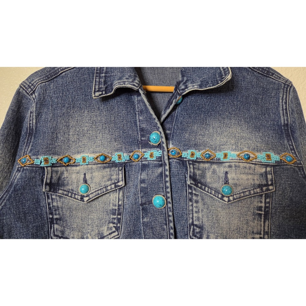 VTG DG2 Diane Gilman Beaded Turquoise Western Cowgirl Rodeo Denim Jacket‎ Small - Picture 5 of 8
